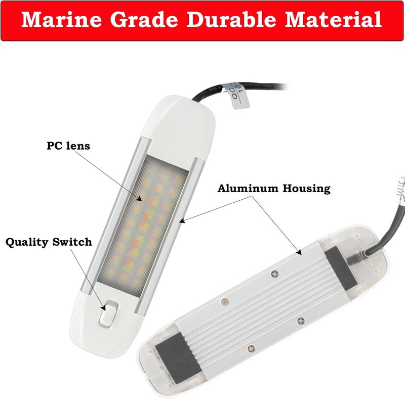 Vcanuplms Marine Boat Dome Light, 7.5 Inch Dual Color LED RV Cabin Interior Lighting with Toggle Switch, LED Truck Interior Lights with Durable Aluminum Surface Mount for Boat, RV, Car, 12V/24V - Image 3